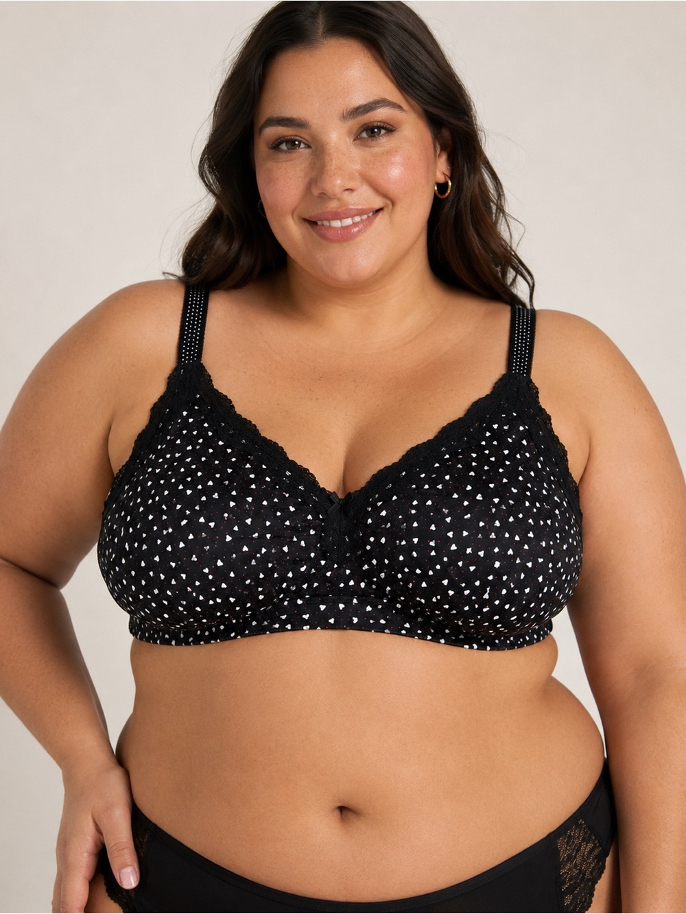 Deesse Lingerie Black Heart-Print Mesh And Lace Wireless Bralette Size 2X